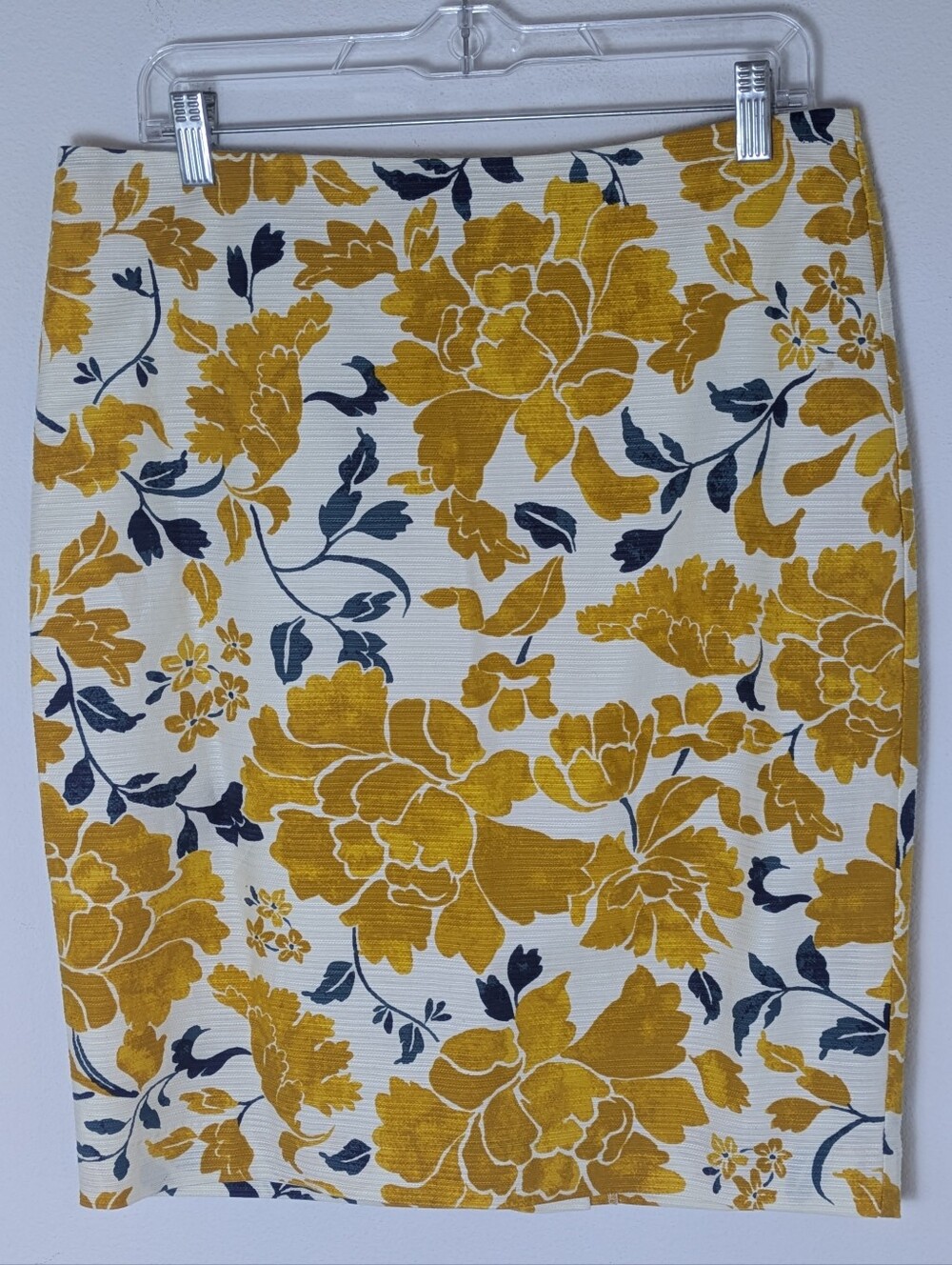 Ann Taylor Floral Cotton Mini Pencil Skirt Yellow White Business Sizw 10 New - Picture 1 of 9